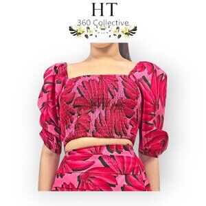 Banana Print Puff Sleeve Top HT360 Collective Nordstrom NWOT Cropped Summer L